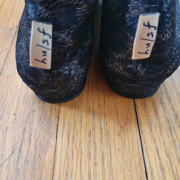 FS NY 8 Italy Animal Leopard Print Flats Shoes Wedge Black Gold Metallic‎ - Picture 5 of 7